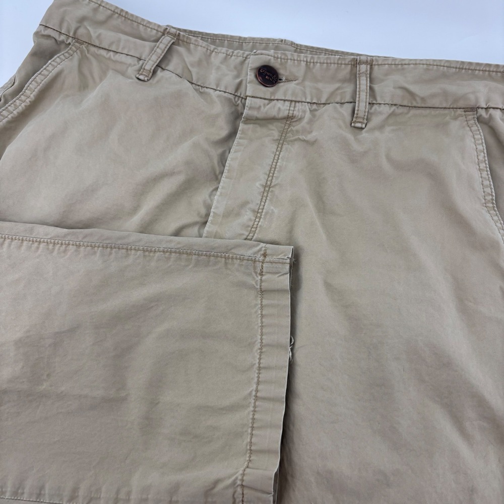 Grown & Sewn Chinos Mens 34 Khaki Independent Slim USA Made Button Fly Preppy